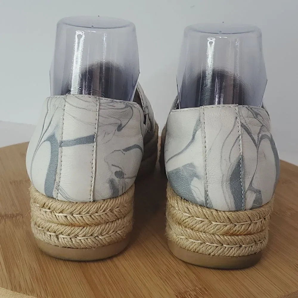 Naturalizer Thea Blue Marble Leather Espadrille Platform Shoes Size 7W
